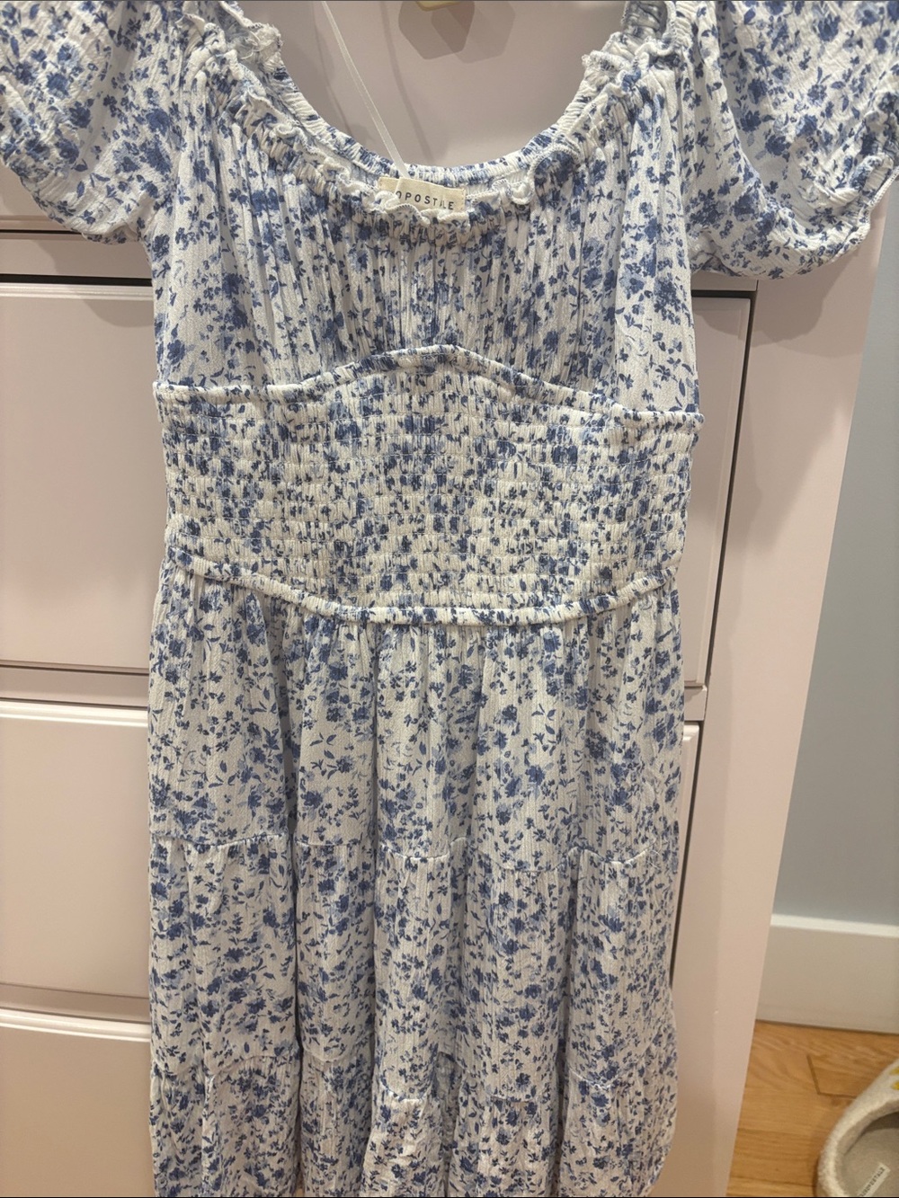 Women’s Blue Floral Smocked Tiered Dress